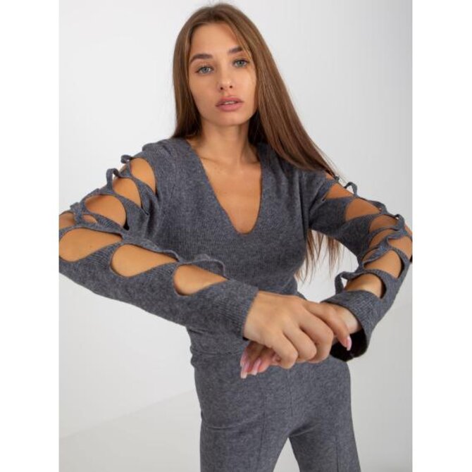 Damski sweter V-neck TILLY ciemnoszary Tmavě šedá, Univerzální