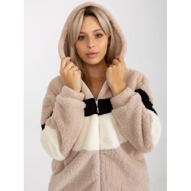 Dámská mikina na zip s kapsami RUE PARIS béžovo-černá Béžová, L/XL
