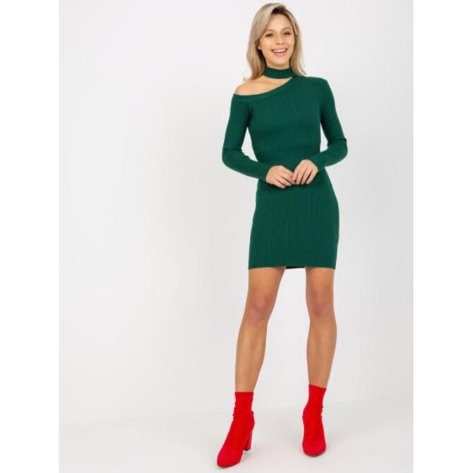 Dámské šaty pruhované mini GENEVIE tmavě zelené Tmavě zelená, L/XL