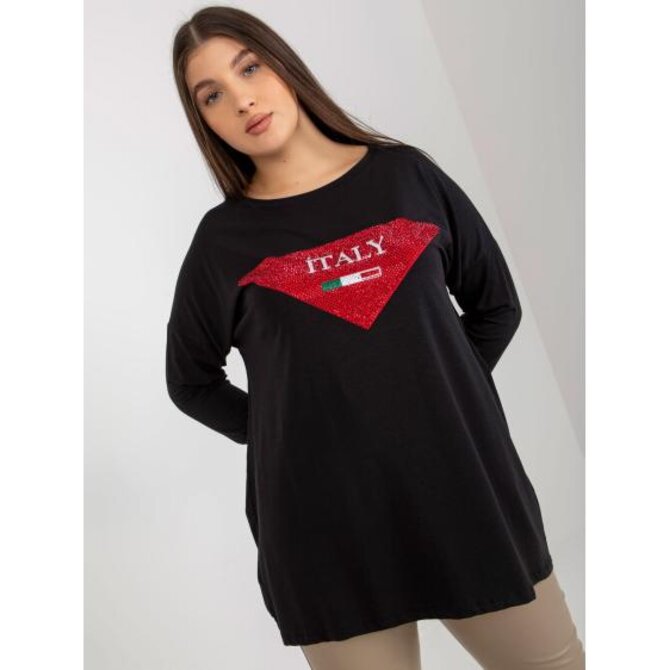 Dámská halenka s aplikací a potiskem plus size KAIRI černá Černá, Univerzální