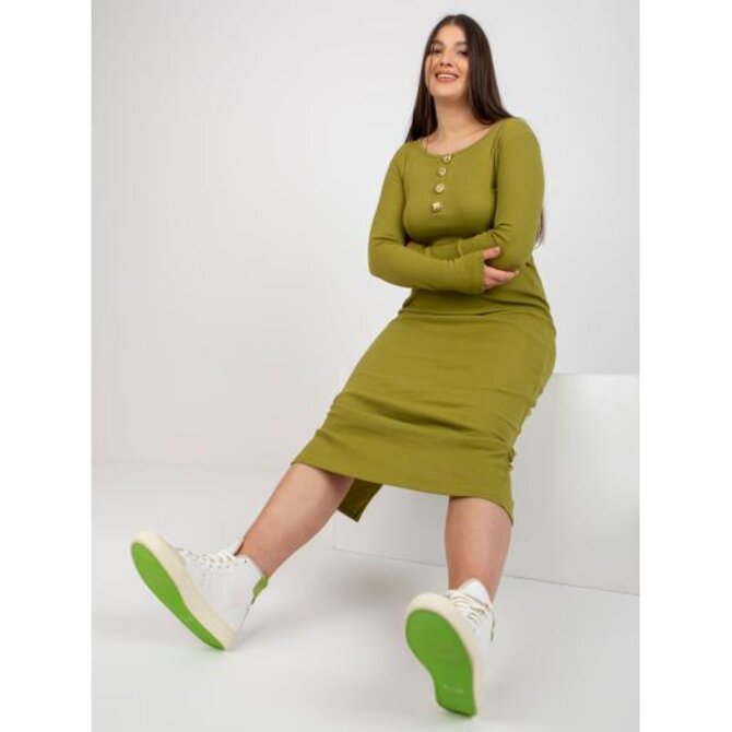 Dámské šaty s rozparkem na zádech plus size JULIA světle zelené Olivová, Univerzální