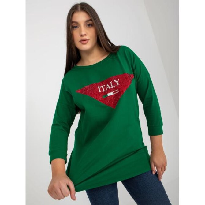 Dámská halenka s 3/4 rukávy plus size CELINE tmavě zelená Tmavě zelená, Univerzální
