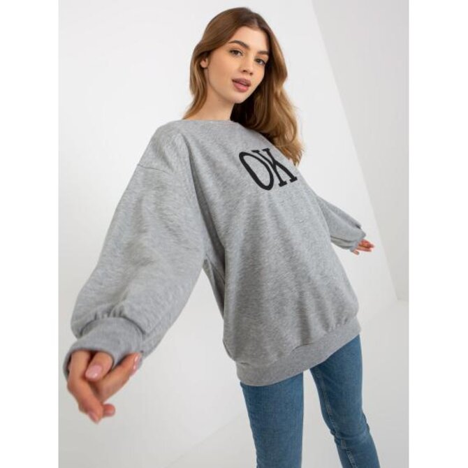 Dámská mikina oversize s kapucí a výšivkou CAILYN šedá Šedá, Univerzální