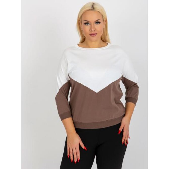 Dámská halenka s 3/4 rukávem plus size DOLLIE ecru a hnědá Ecru, Univerzální