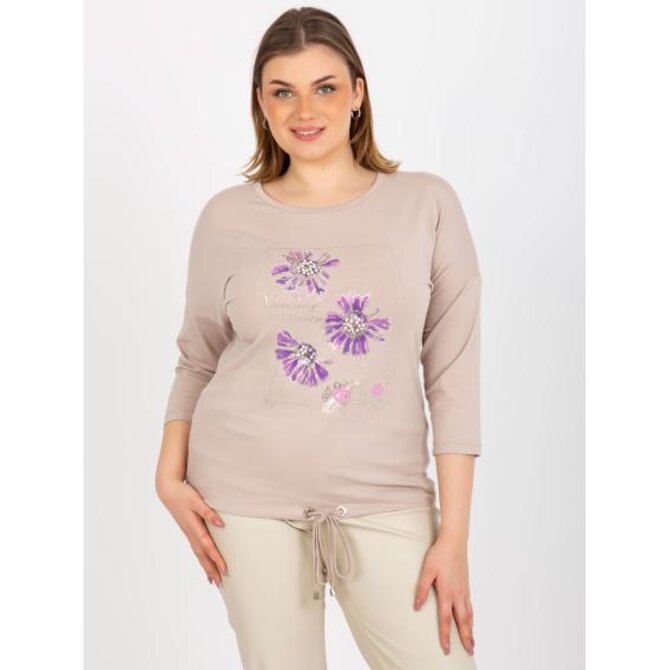 Dámská halenka  a potiskem plus size TERRIE béžová Béžová, Univerzální
