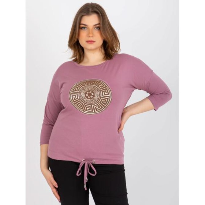 Dámská halenka s žebrovaným lemem plus size ITA růžová Růžová, Univerzální