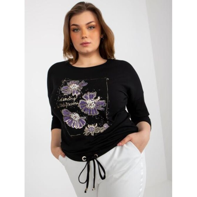 Dámská halenka s 3/4 rukávy plus size JANELLE černá Černá, Univerzální