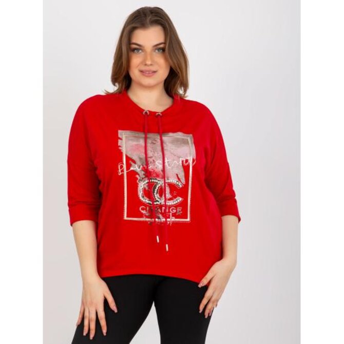 Dámská halenka s perlami a 3/4 rukávy plus size JAIDA červená Červená, Univerzální