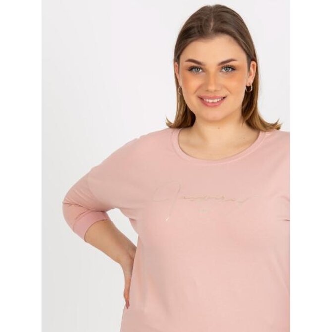 Dámská halenka s potiskem a 3/4 rukávem plus size JOSSLYN světle růžová Růžová, Univerzální