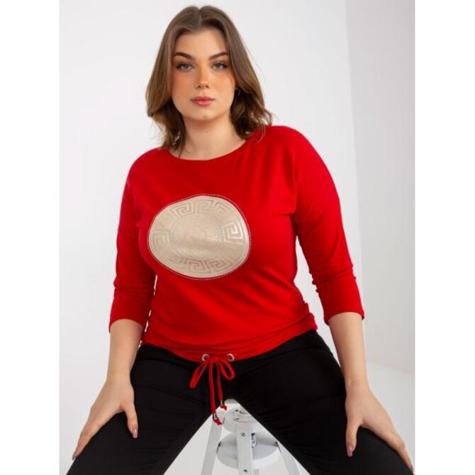 Dámská halenka s potiskem a 3/4 rukávem plus size BECKY červená Červená, Univerzální