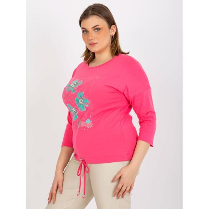 Dámská halenka a žebrováním plus size TEENA růžová Růžová, Univerzální