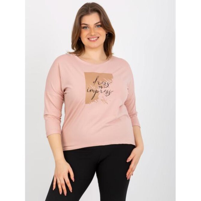 Dámská halenka s potiskem a nápisem plus size KAYLYN světle růžová Růžová, Univerzální