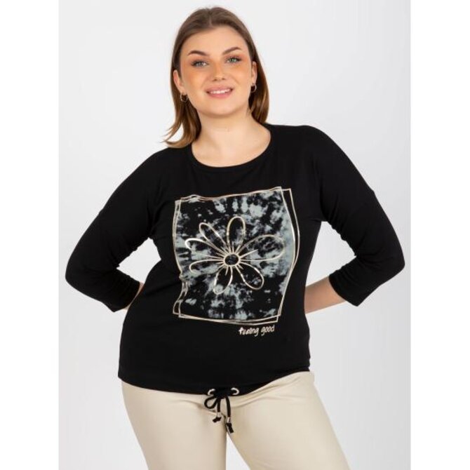 Dámská halenka s kulatým výstřihem plus size BLANCH černá Černá, Univerzální