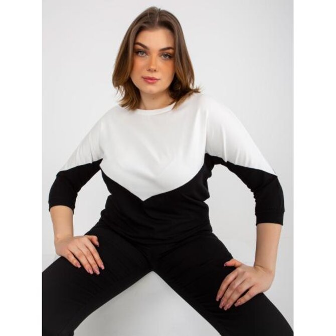 Dámská halenka s výstřihem plus size UNIA ecru a černá Vícebarevný, Univerzální