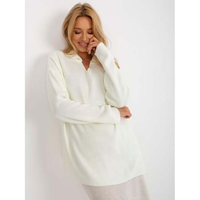Dámský svetr s límečkem oversize RUE PARIS ecru Ecru, Univerzální