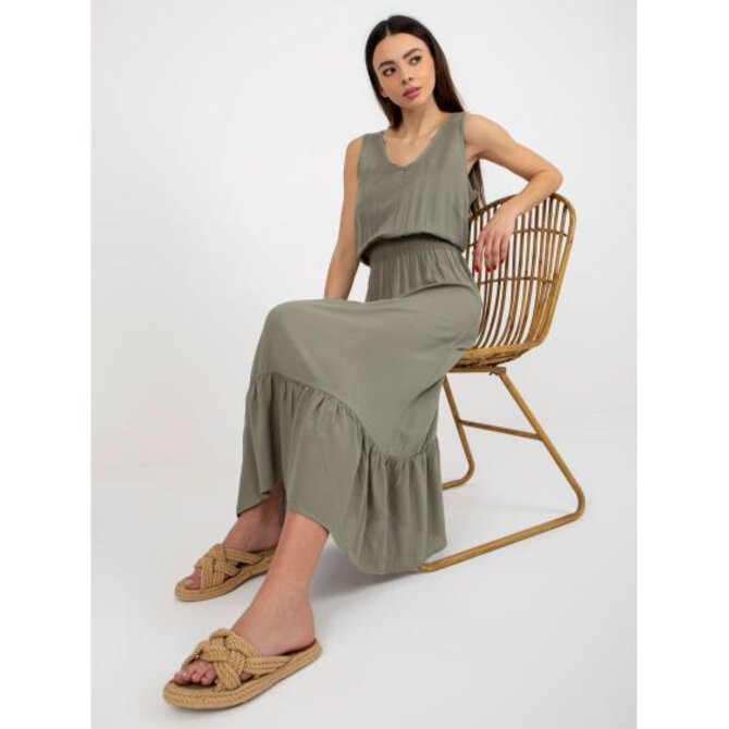 Dámské šaty s volánem a elastickým pasem FRESH MADE khaki Khaki, XS