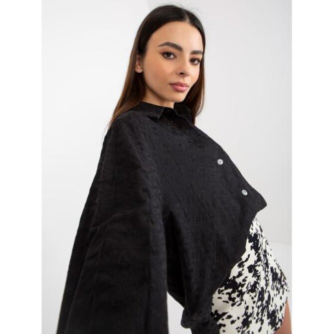 Dámská košile s výšivkou oversize OLITA černá Černá, L/XL