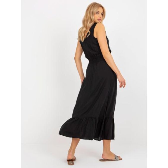 Dámské šaty s volánem bez rukávů maxi FRESH MADE černé Černá, XS