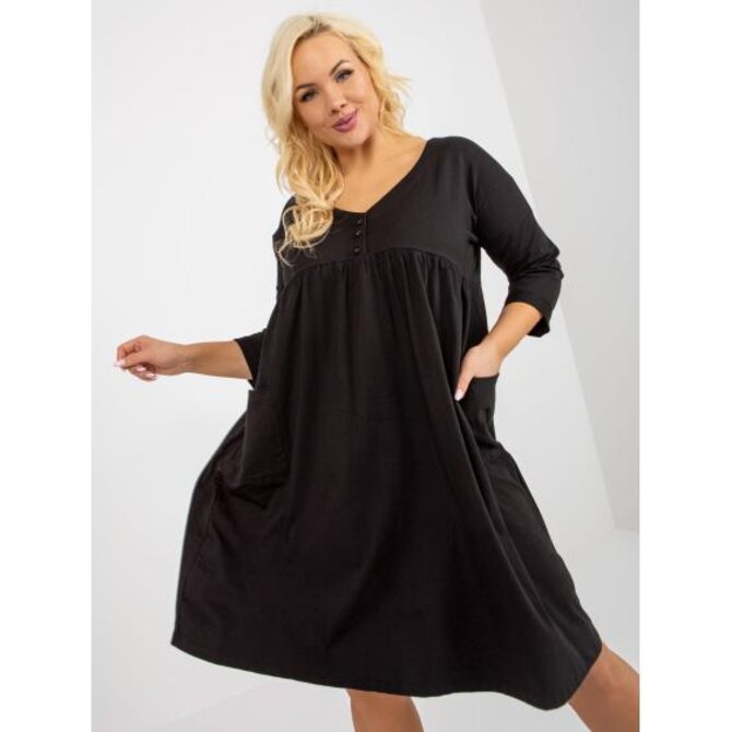 Dámské šaty teplákové plus size basic s kapsami černé Černá, Univerzální