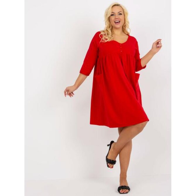 Dámské šaty plus size s kapsami BASIC červené Červená, Univerzální
