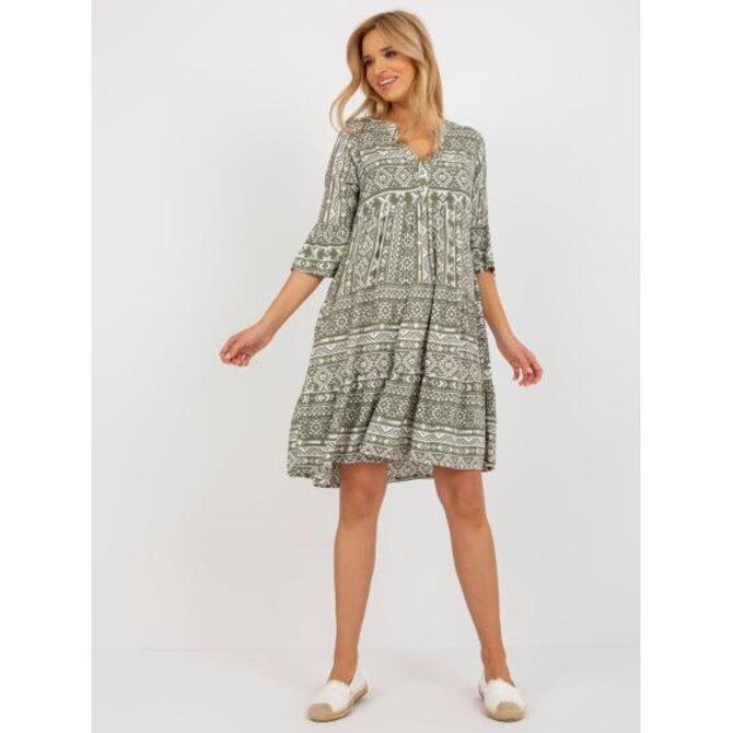 Dámské šaty s boho vzorem a volánem SUBLEVEL khaki Khaki, S