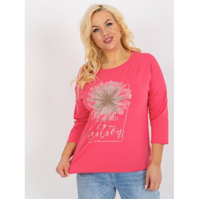 Dámská halenka s kamínky bavlněná plus size ANDREA růžová Růžová, Univerzální