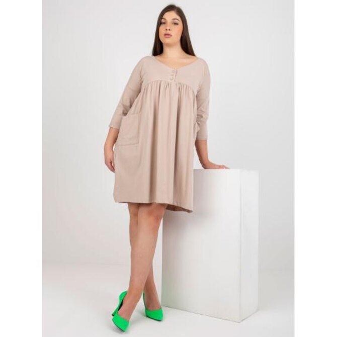 Dámské šaty s kapsami plus size MRACELA béžové Béžová, Univerzální
