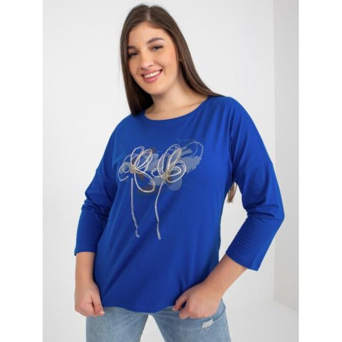 Dámská halenka s potiskem a kamínky plus size ALBINIA tmavě modrá Námořnická modrá, Univerzální