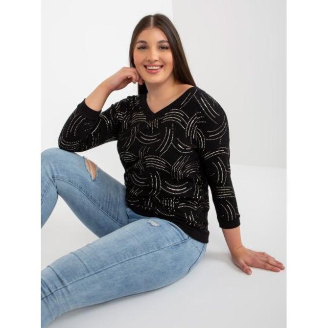 Dámská halenka s potiskem a 3/4 rukávy plus size GOTFRA černá Černá, Univerzální