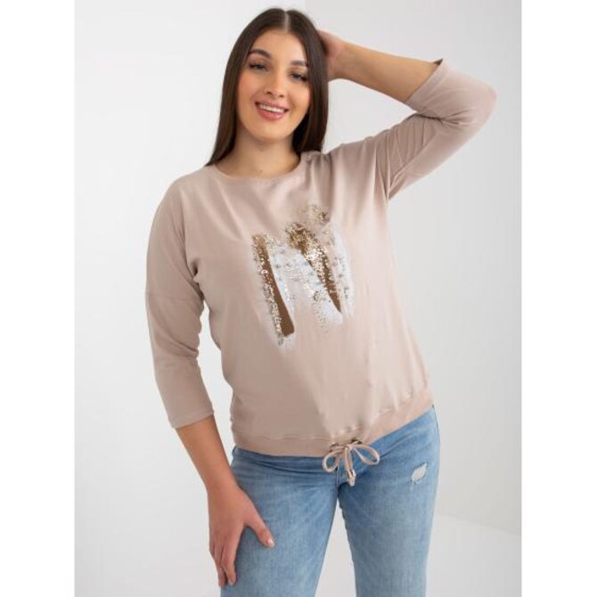 Dámská halenka s aplikací plus size JONASA béžovo-hnědá Béžová, Univerzální