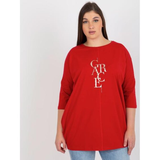 Dámská halenka s 3/4 rukávy plus size SIXTA červená Červená, Univerzální