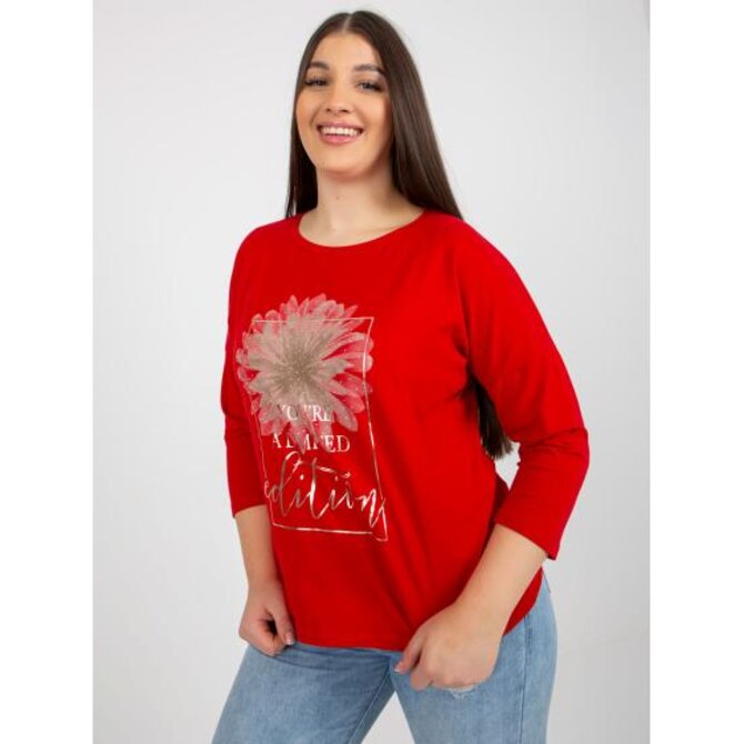 Dámská halenka s nápisem a aplikacemi plus size OTTA červená Červená, Univerzální
