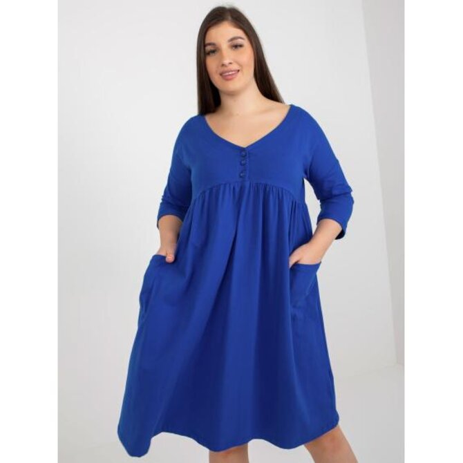 Dámské šaty s 3/4 rukávy s potiskem plus size SIARA tmavě modré Námořnická modrá, Univerzální
