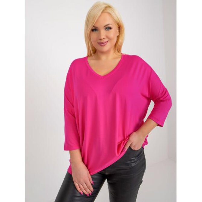 Dámská halenka plus size basic s výstřihem do V KIKITA tmavě růžová Růžová, Univerzální