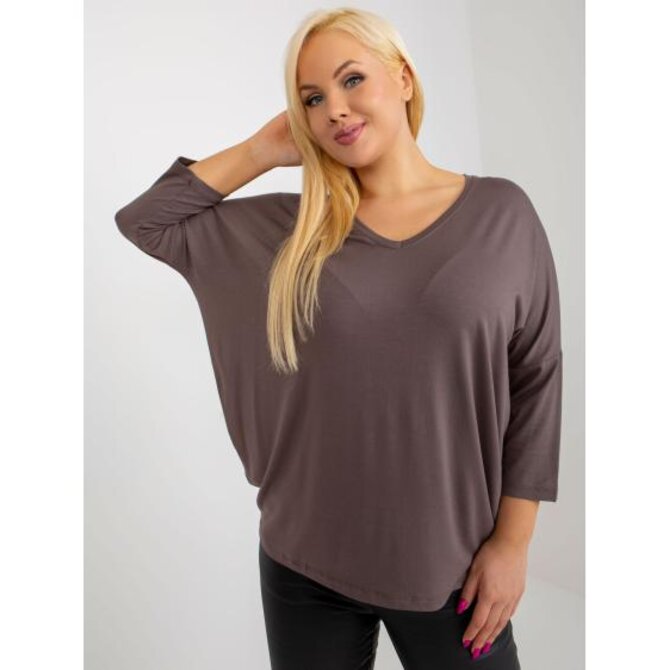 Dámská halenka plus size s 3/4 rukávy JOLA hnědá Hnědá, Univerzální