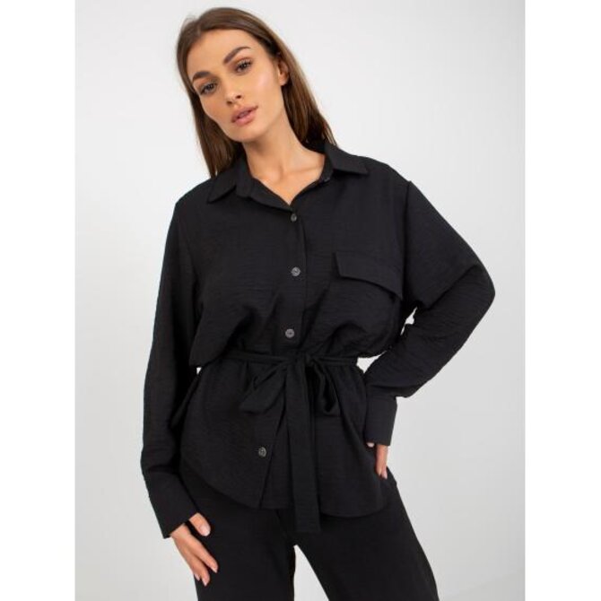 Dámské tričko oversize s límečkem DANIELA černá Černá, L/XL