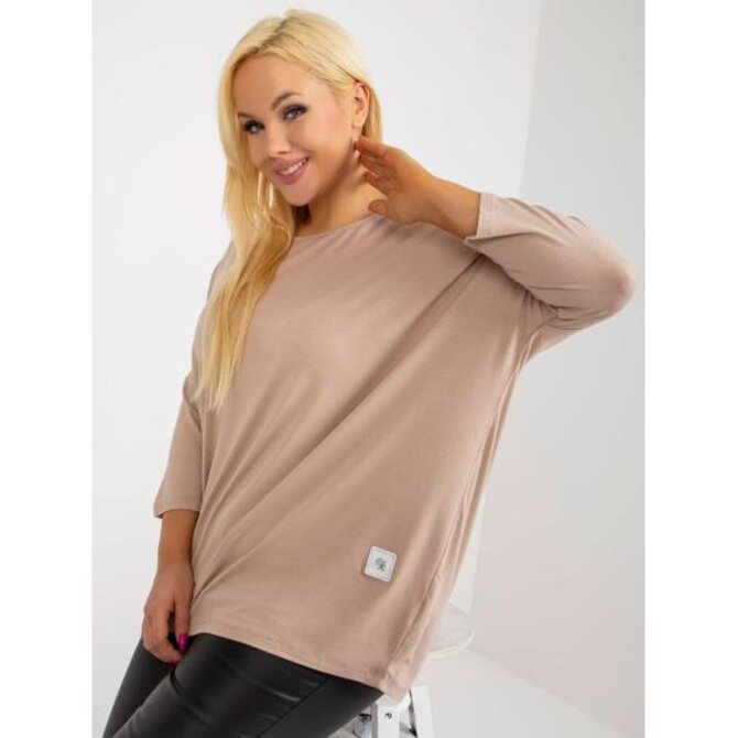 Dámská halenka s 3/4 rukávy a kapsami plus size TEKA béžová Béžová, Univerzální