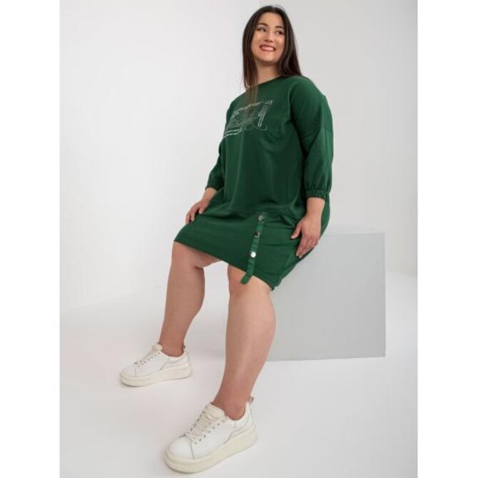 Dámské šaty s 3/4 rukávy plus size AUSTINE tmavě zelené Tmavě zelená, Univerzální