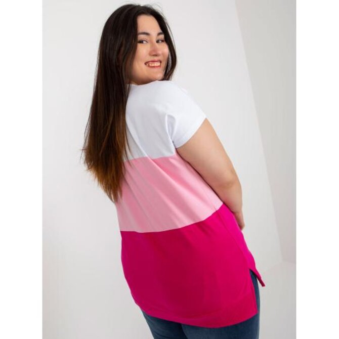 Dámská halenka z bavlny plus size JOELLA bílo-růžová Vícebarevný, Univerzální