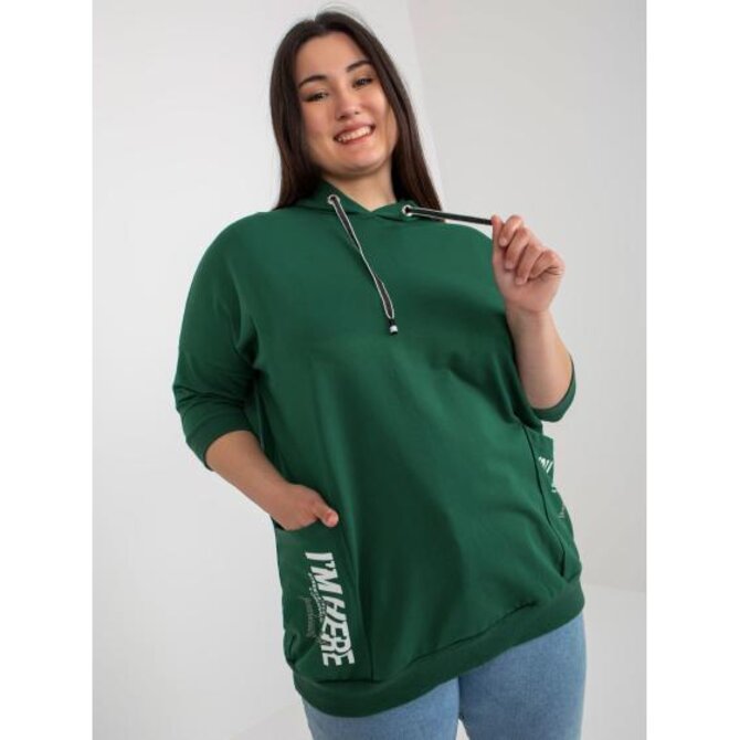 Dámská mikina s nápisy plus size FANTINE tmavě zelená Tmavě zelená, Univerzální
