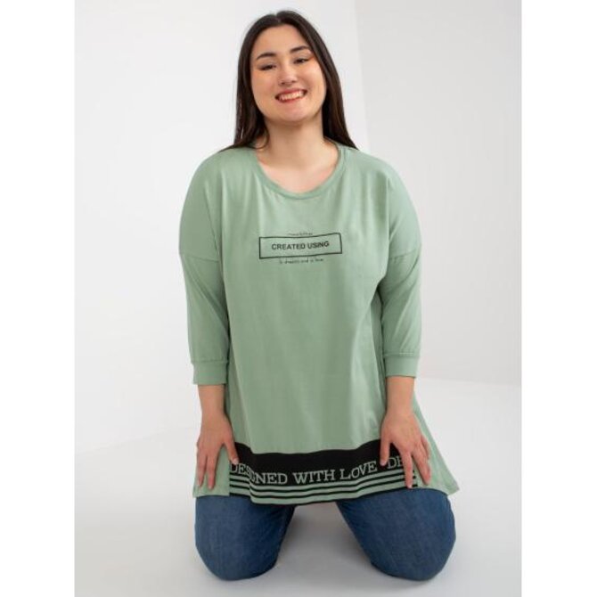 Dámská tunika z bavlny plus size CERA pistáciová Zelená, Univerzální