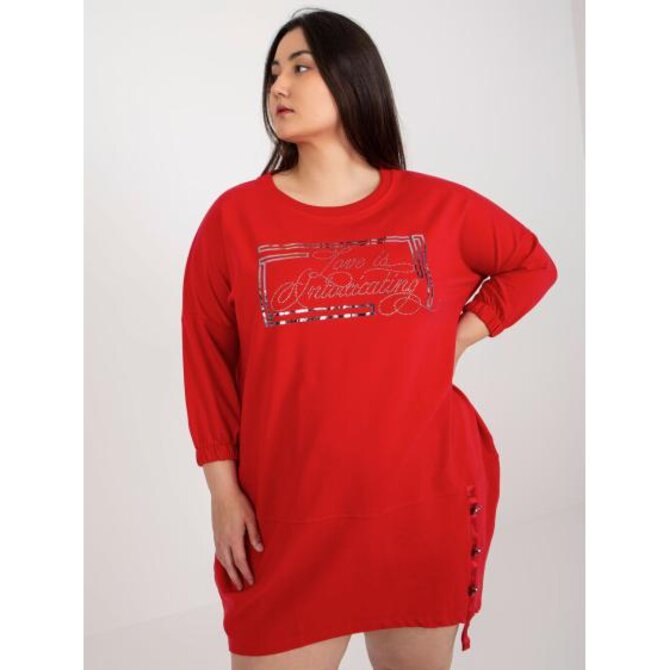 Dámské šaty s nápisem mikinové plus size VOLETA červené Červená, Univerzální