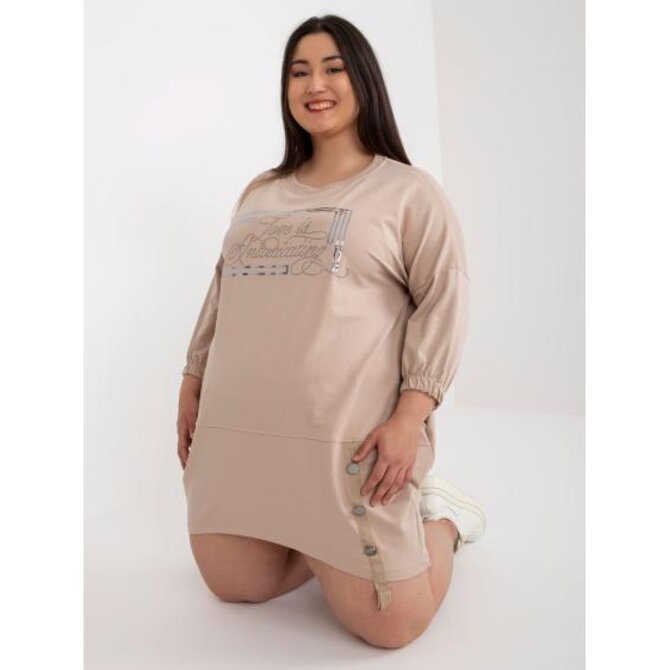 Dámské šaty s kapsami plus size teplákové ERI béžové Béžová, Univerzální