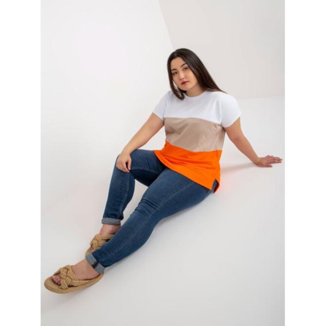 Dámská halenka s nápisem pruhovaná plus size DELLA bílooranžová Oranžová, Univerzální