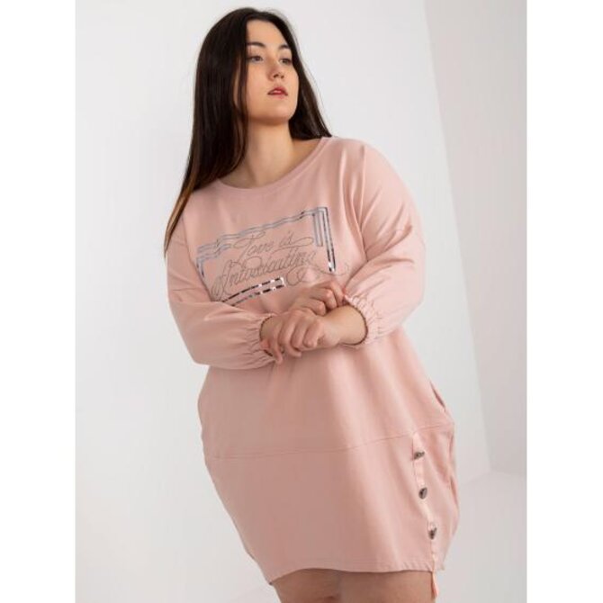 Dámské šaty s aplikací plus size midi SINI růžové Růžová, Univerzální