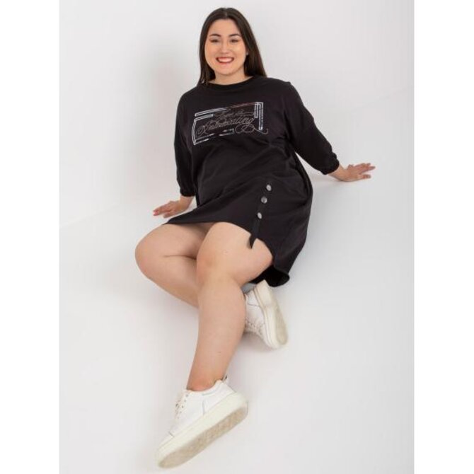 Dámské šaty s kamínkovou aplikací plus size RAISSA černé Černá, Univerzální