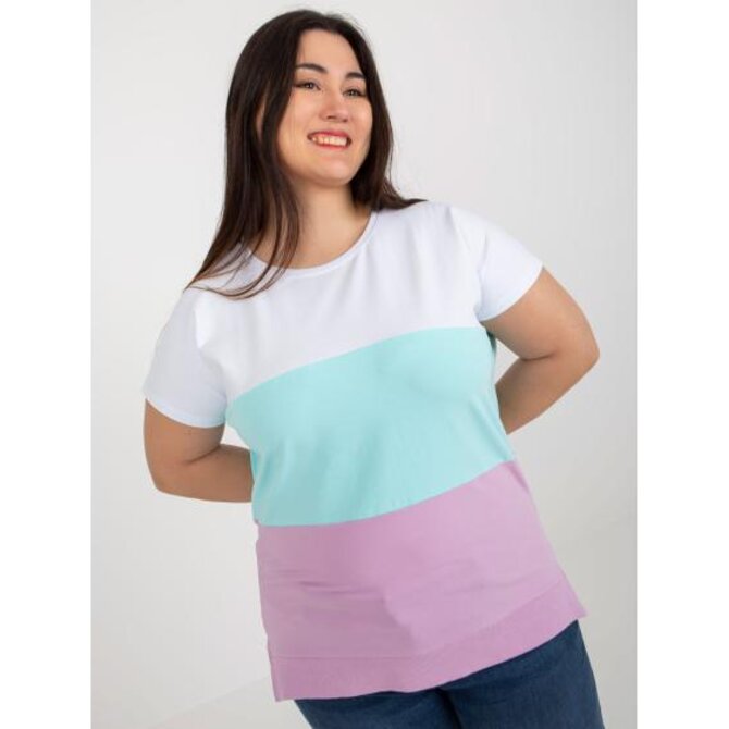 Dámská halenka s kulatým výstřihem plus size AUDREE bílo-mátová Mátová, Univerzální