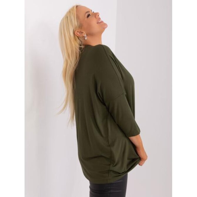 Dámská halenka s výstřihem do V plus size BASA khaki Khaki, Univerzální