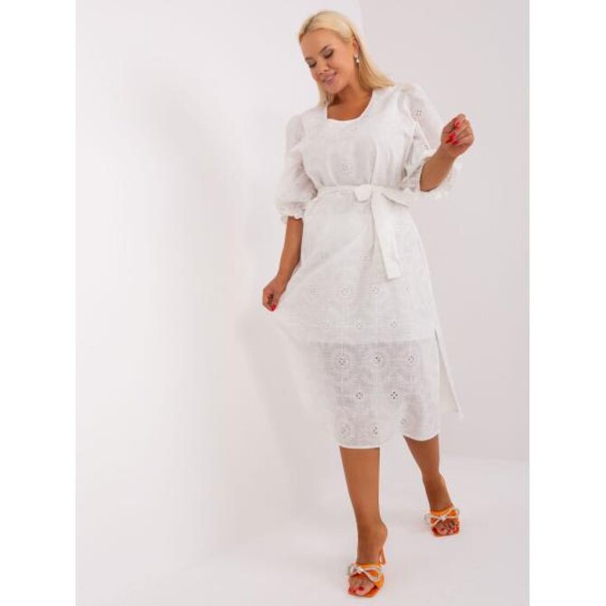 Dámské šaty s anglickou výšivkou plus size ELDA ecru Ecru, 46