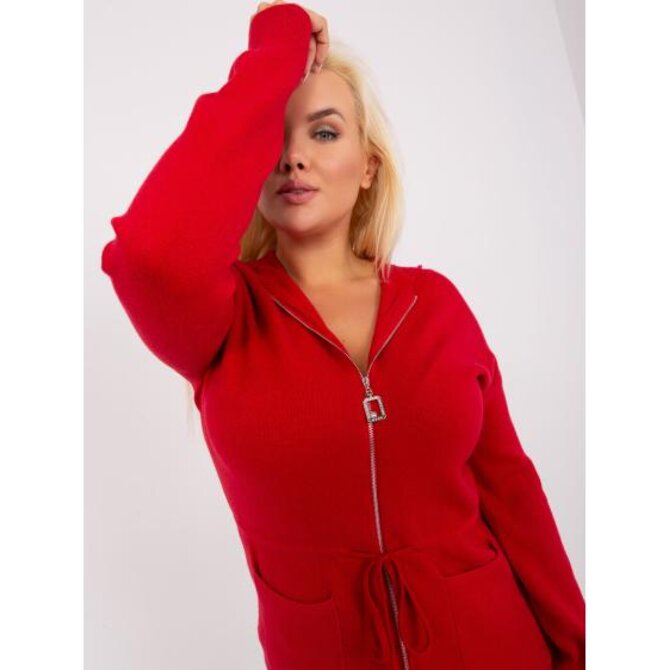 Dámský svetr plus size bez knoflíků OYERE červený Červená, XL/XXL